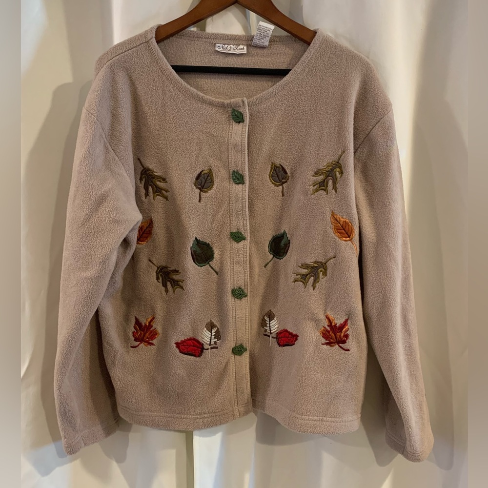 Vintage Sweater Nick & Sarah Tan Sweater Leaves Button Cardigan Size XL